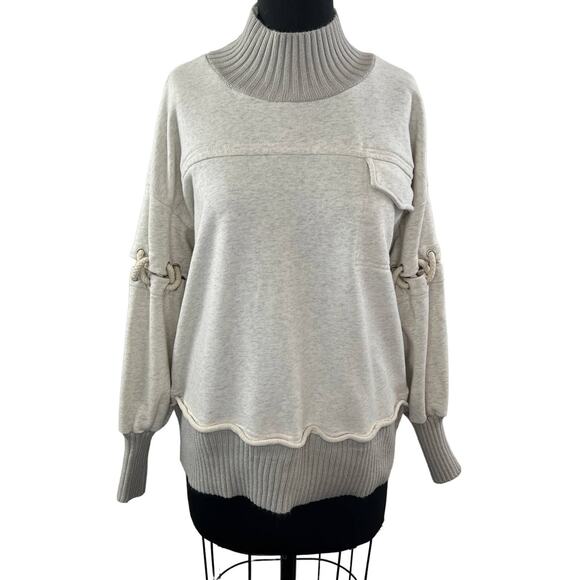 POL Heather Gray M Oversized Knit Sweater High Neck Lace Long Sleeve Pullover - Picture 1 of 8